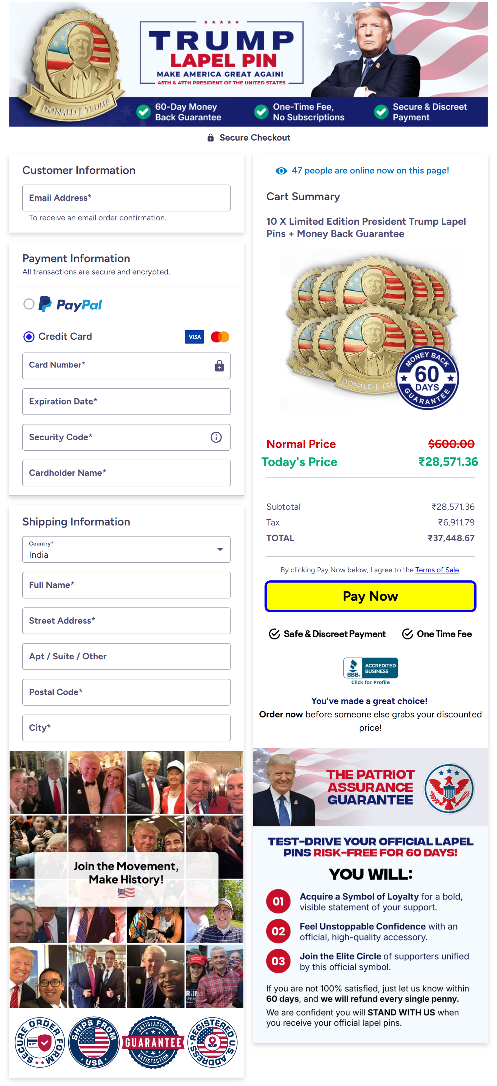 Trump Gold Lapel Pin Order Page